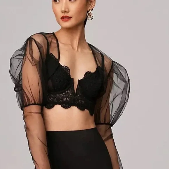 NWT.  Anthropologie Black  V-Neck Embroidered Bra - Picture 8 of 8